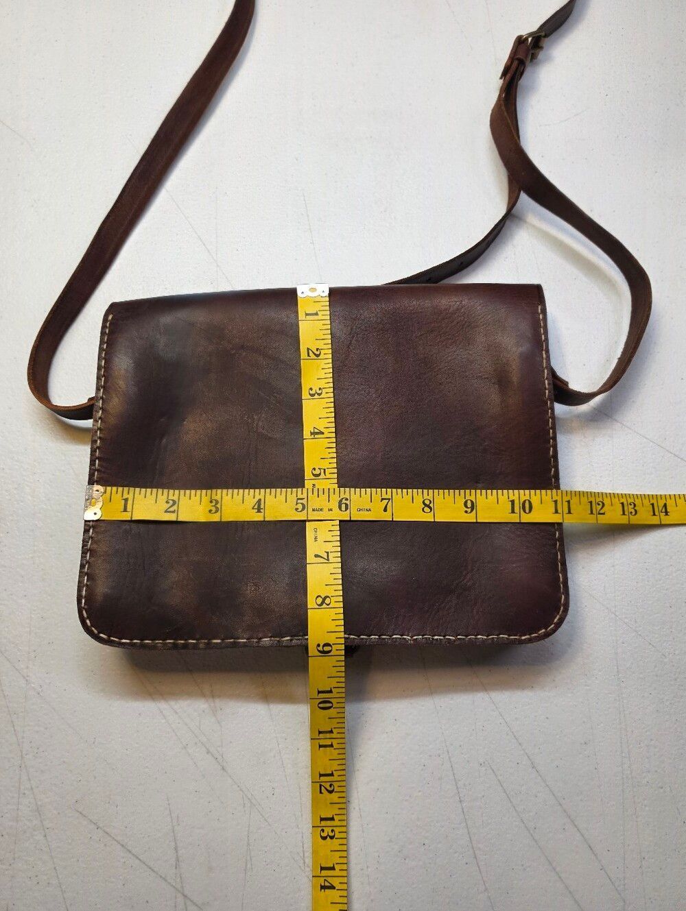 Handmade Vintage Brown Leather Crossbody Messenger Bag - Picture 12 of 13